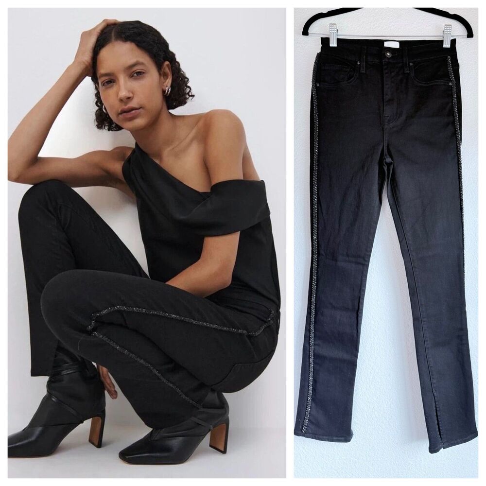 NEW Jonathan Simkhai Standard Rae High Rise Ankle Skinny Jeans in Black Diamante